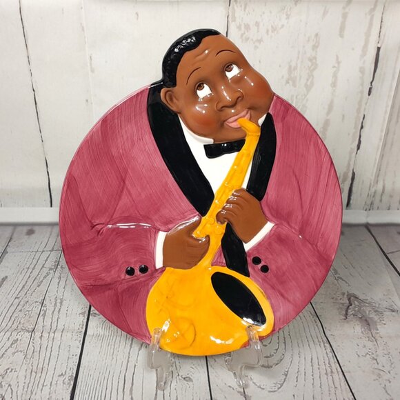 Jazz Player Cookie Plate Platter Clay Art San Francisco 1985 Hand Painted - Picture 2 of 9